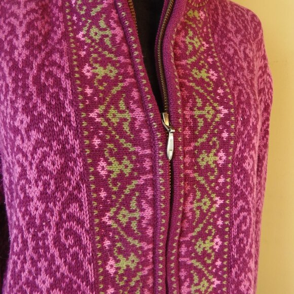 Nomadic Traders Women's SZ 14 Full Zip Plum Nordic Lagen Fair Isle Cardigan - Picture 4 of 9
